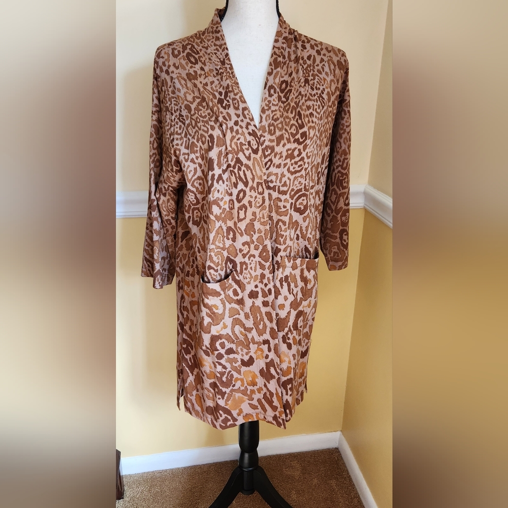 Issac Mizrahi Live! Leopard Print Knit Jacket Duster NWOT Size Small